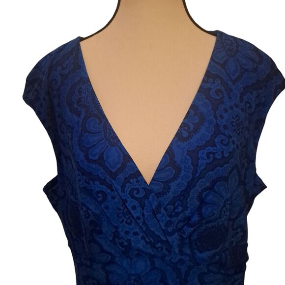 Lauren Ralph Blue Print Sheath Dress Size 16 - Picture 4 of 7